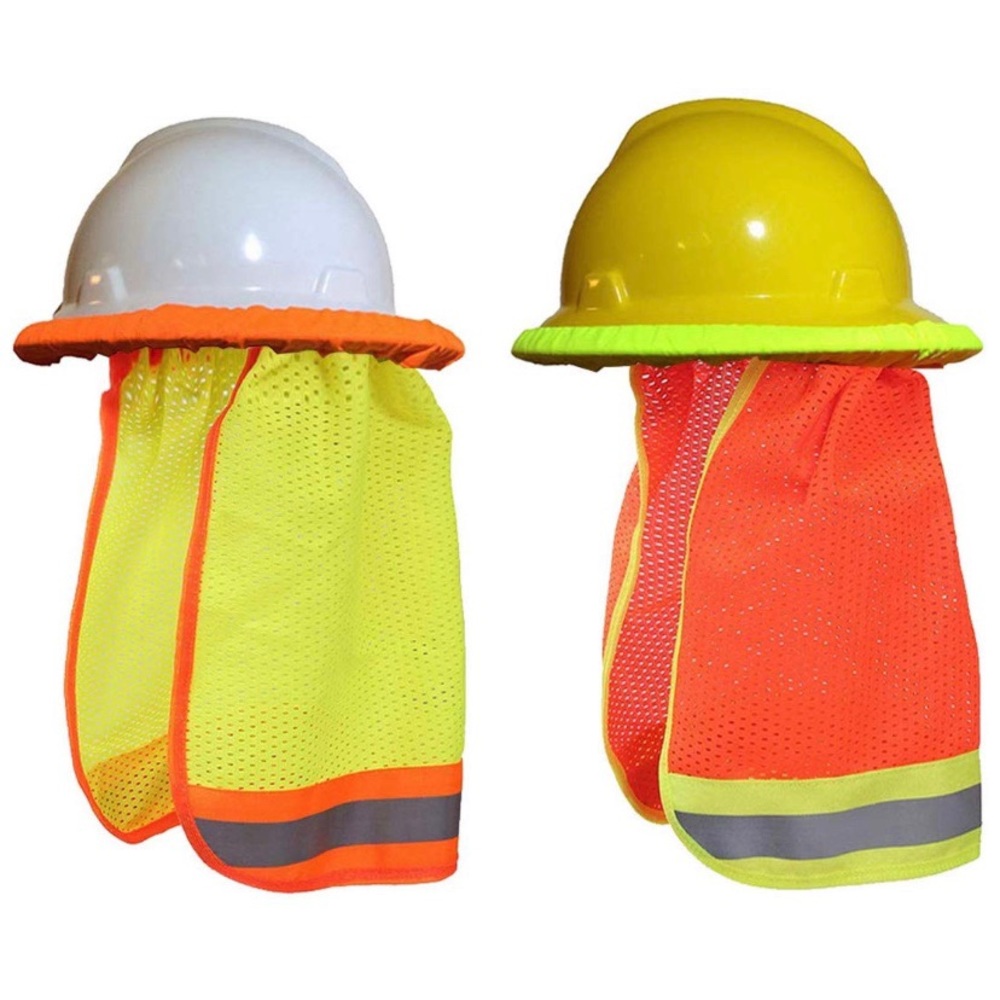 2 New Hard Hat Safety Orange/Yellow Neck Shade